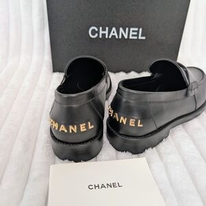 Chanel Black Leather Women's Loafers with Gold Accents